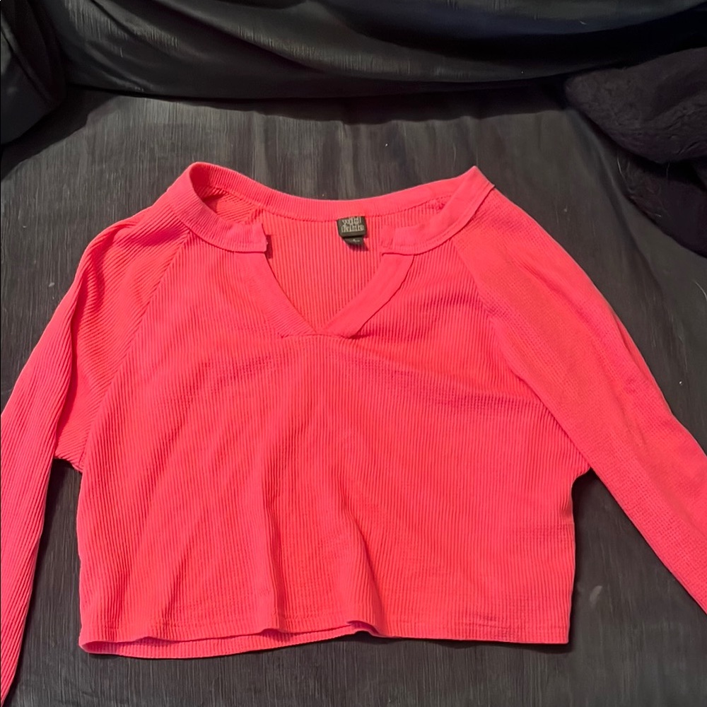 Women's Pink waffle knit V-Neck Top